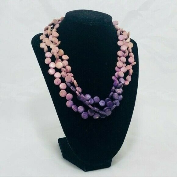 Women Layer Strand Necklace 15” 18” Retro Boho Purple Pink Gradients Two Tone - Picture 2 of 12